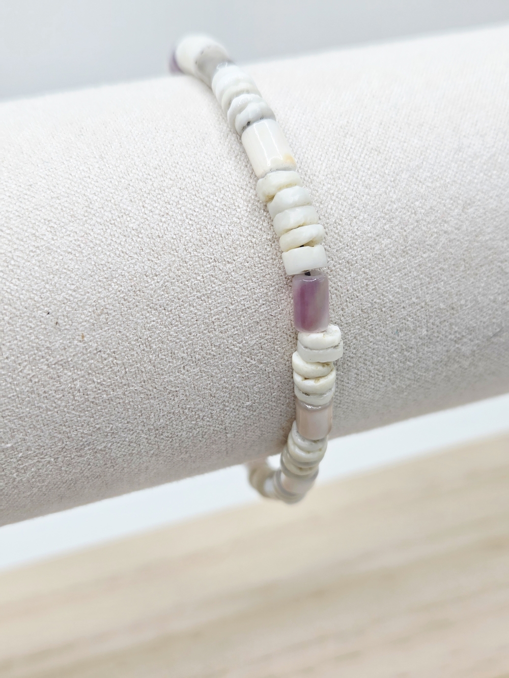 Vintage White and Light Pink Puka Shell Bracelet